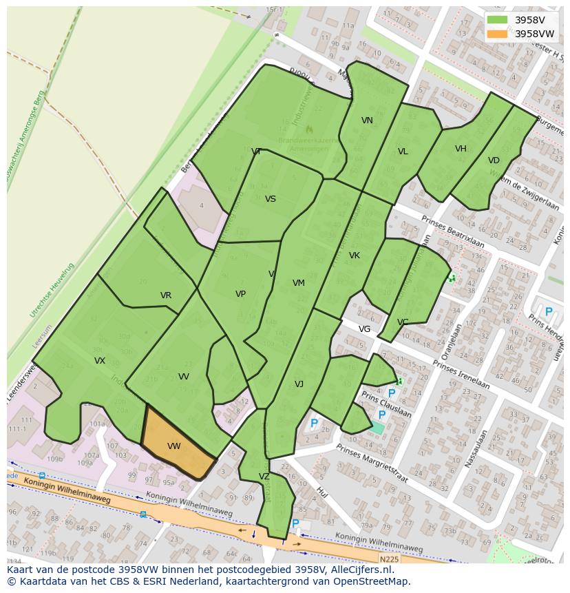 Afbeelding van het postcodegebied 3958 VW op de kaart.