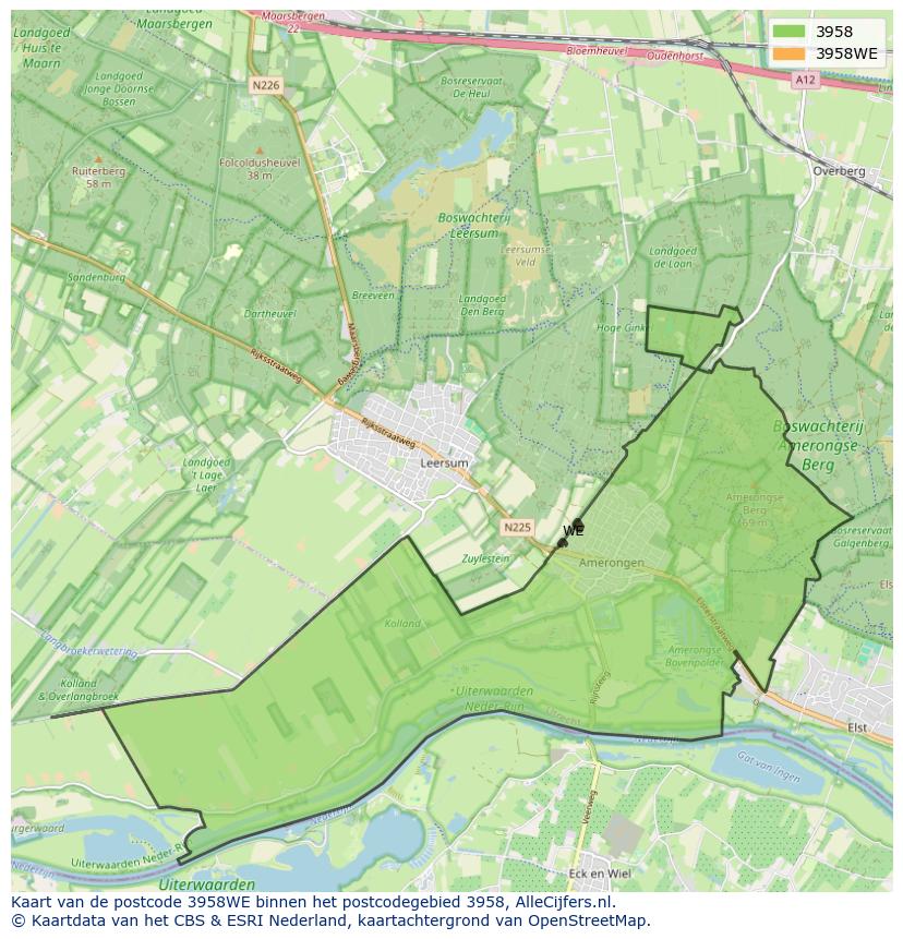Afbeelding van het postcodegebied 3958 WE op de kaart.