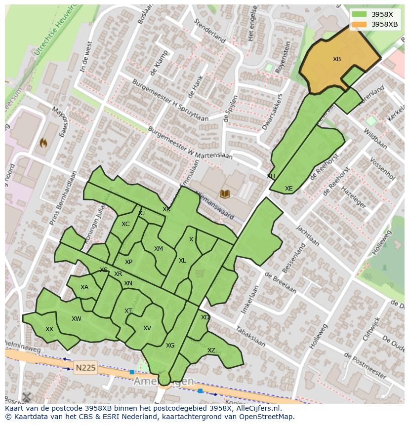 Afbeelding van het postcodegebied 3958 XB op de kaart.