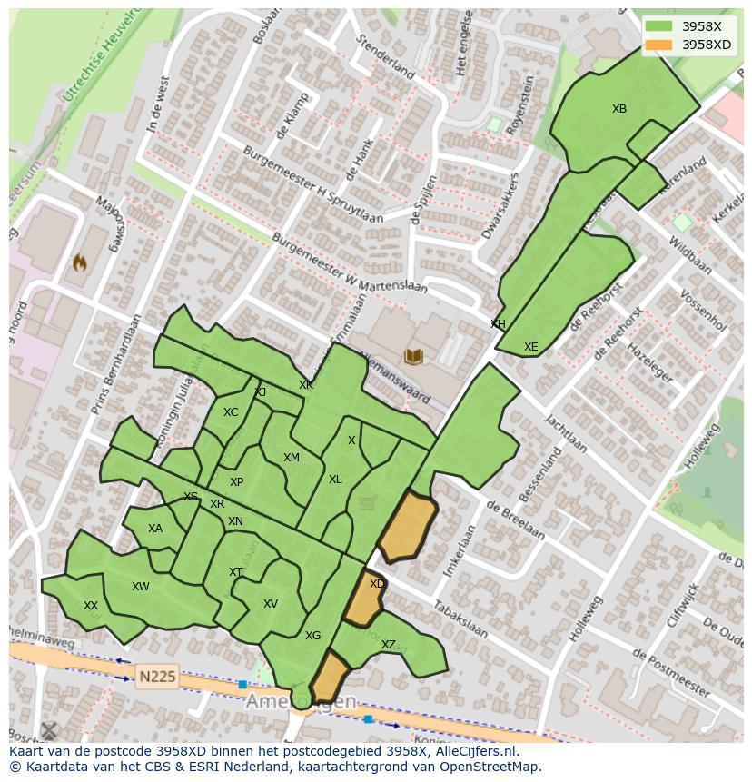 Afbeelding van het postcodegebied 3958 XD op de kaart.