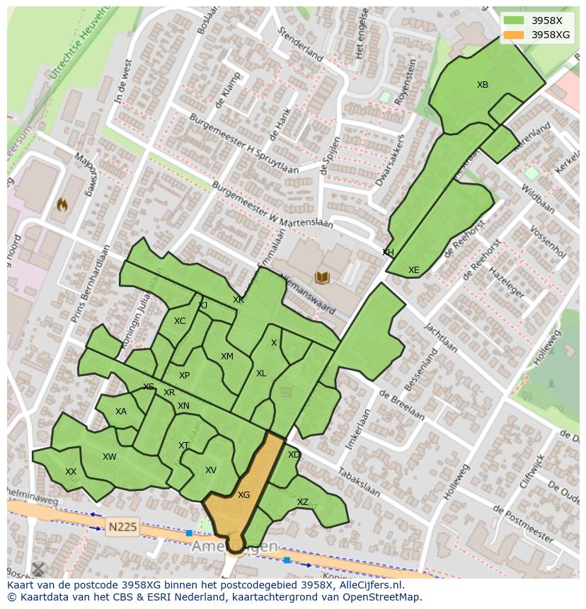 Afbeelding van het postcodegebied 3958 XG op de kaart.