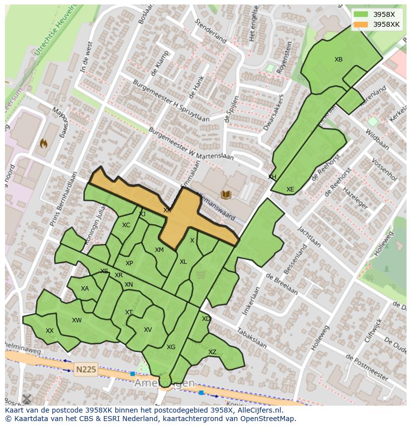 Afbeelding van het postcodegebied 3958 XK op de kaart.