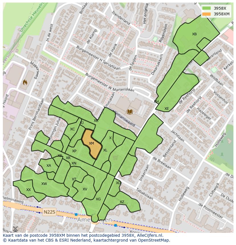 Afbeelding van het postcodegebied 3958 XM op de kaart.