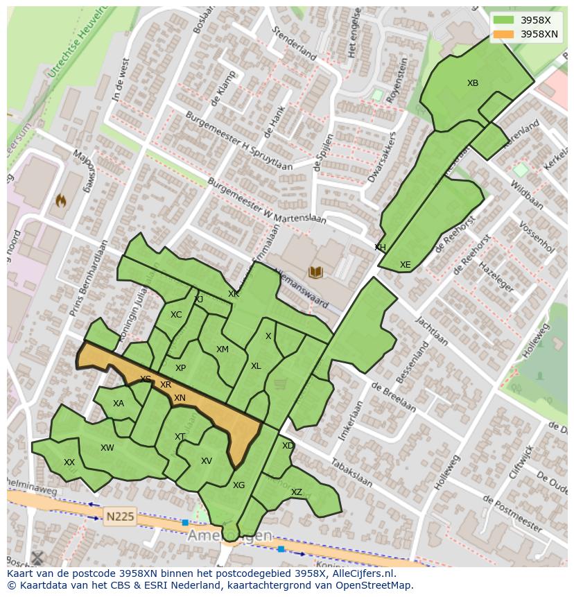 Afbeelding van het postcodegebied 3958 XN op de kaart.