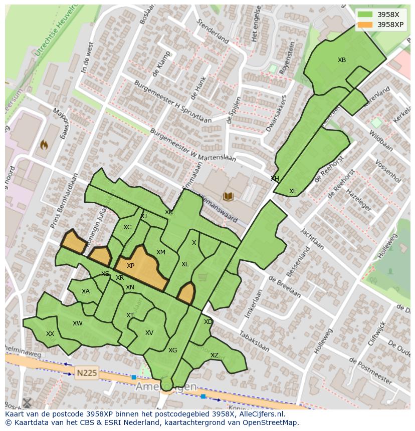 Afbeelding van het postcodegebied 3958 XP op de kaart.