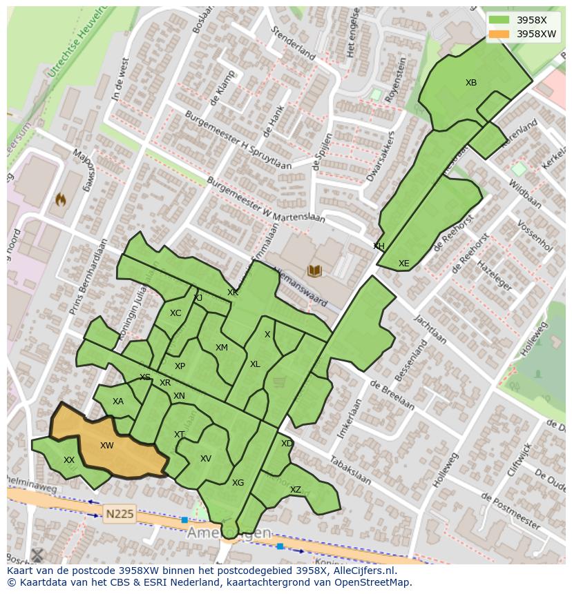 Afbeelding van het postcodegebied 3958 XW op de kaart.