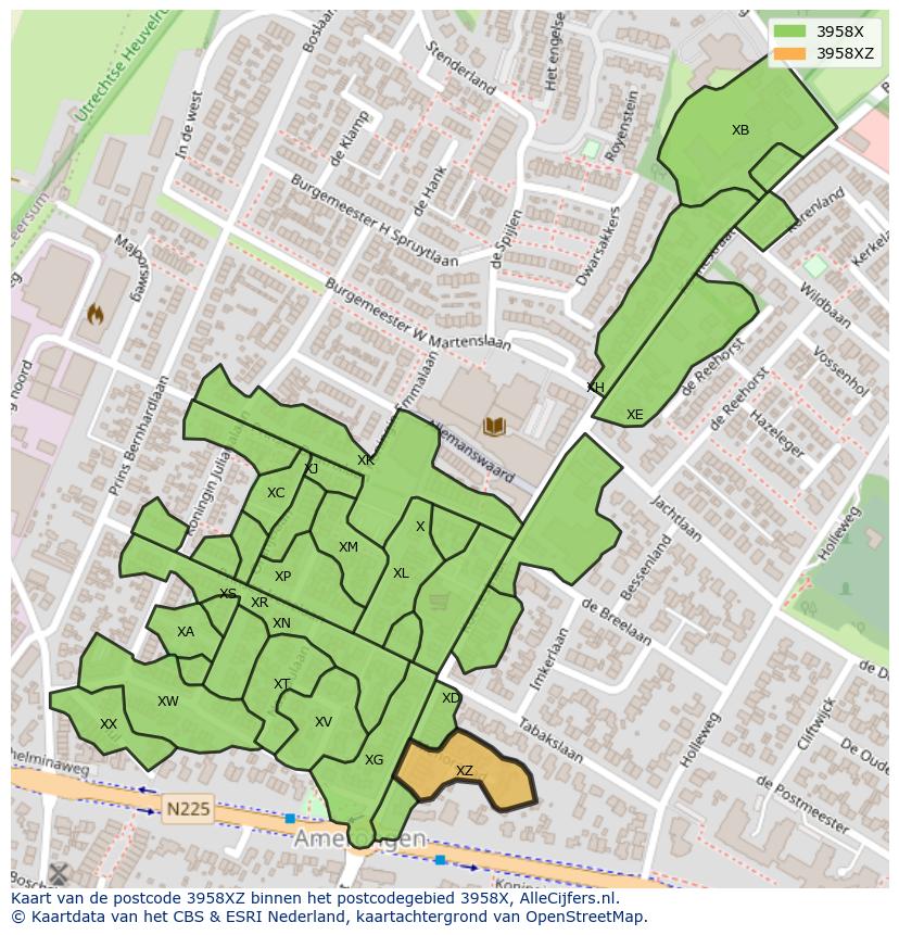 Afbeelding van het postcodegebied 3958 XZ op de kaart.