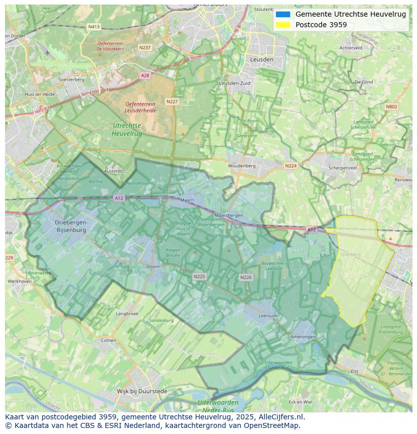 Afbeelding van het postcodegebied 3959 op de kaart.