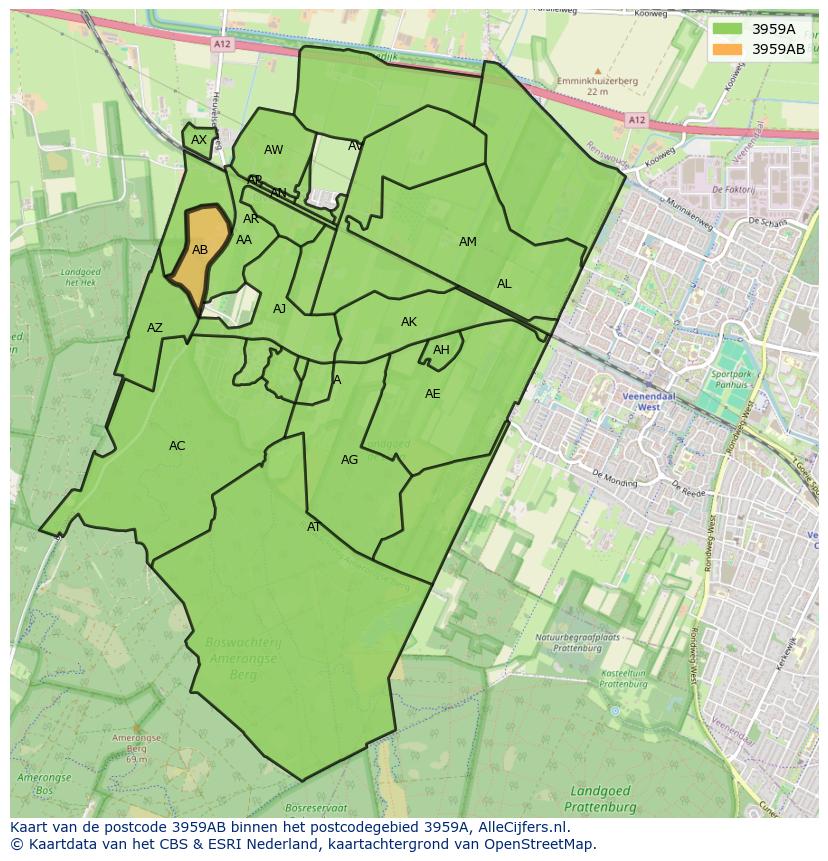 Afbeelding van het postcodegebied 3959 AB op de kaart.