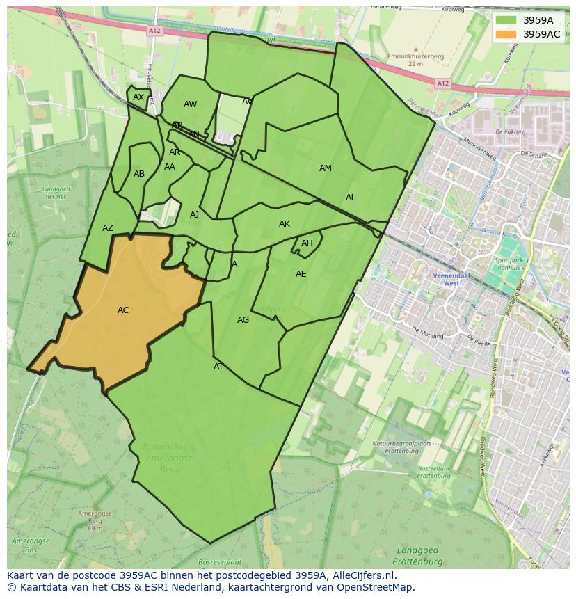 Afbeelding van het postcodegebied 3959 AC op de kaart.