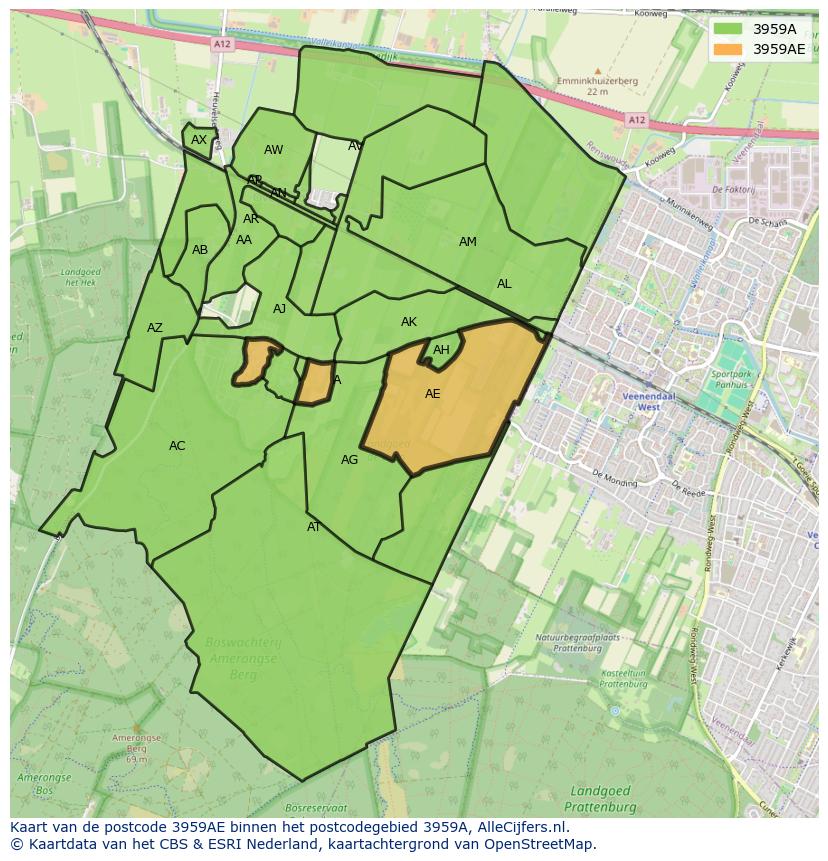 Afbeelding van het postcodegebied 3959 AE op de kaart.