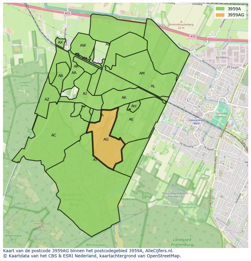 Afbeelding van het postcodegebied 3959 AG op de kaart.