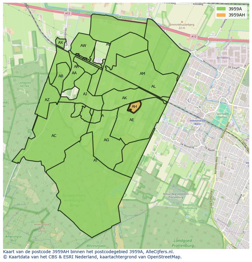 Afbeelding van het postcodegebied 3959 AH op de kaart.