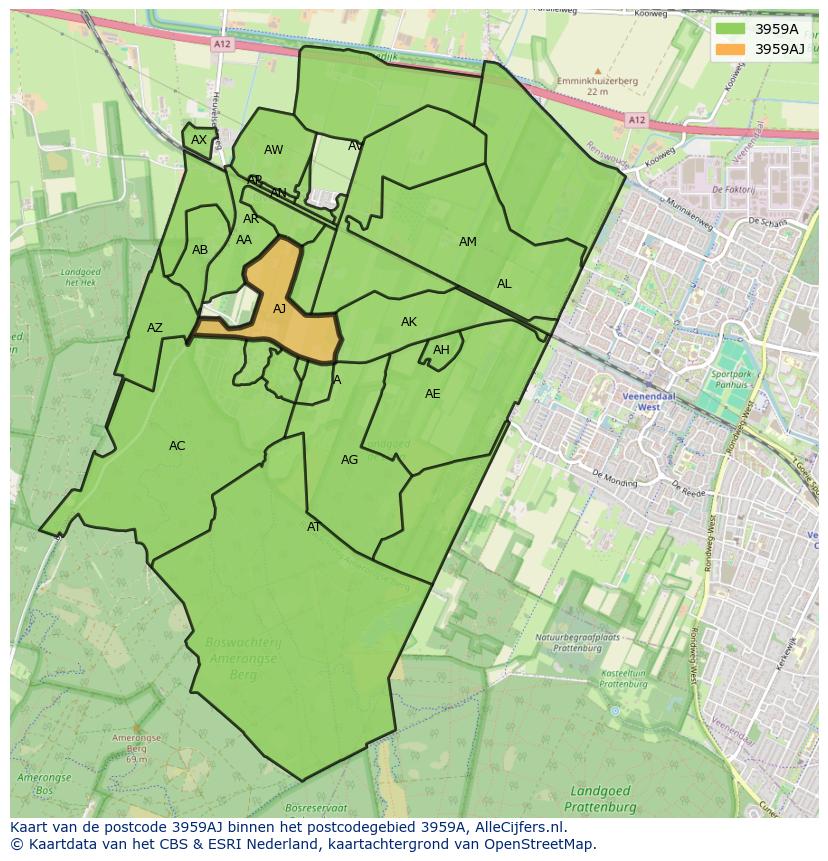 Afbeelding van het postcodegebied 3959 AJ op de kaart.
