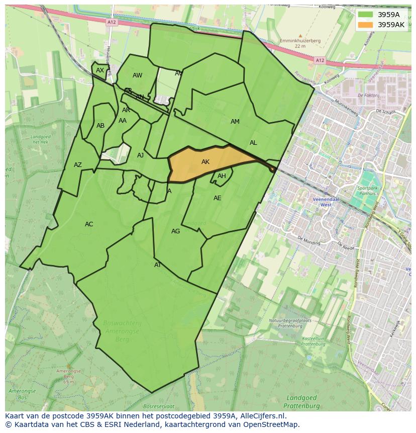 Afbeelding van het postcodegebied 3959 AK op de kaart.