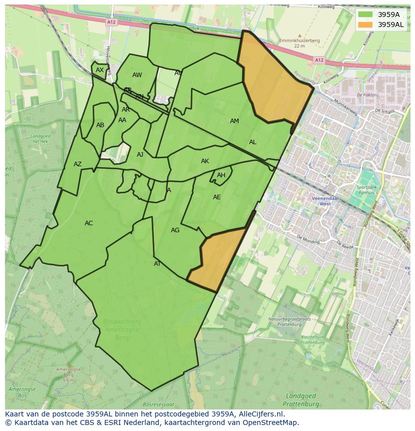 Afbeelding van het postcodegebied 3959 AL op de kaart.