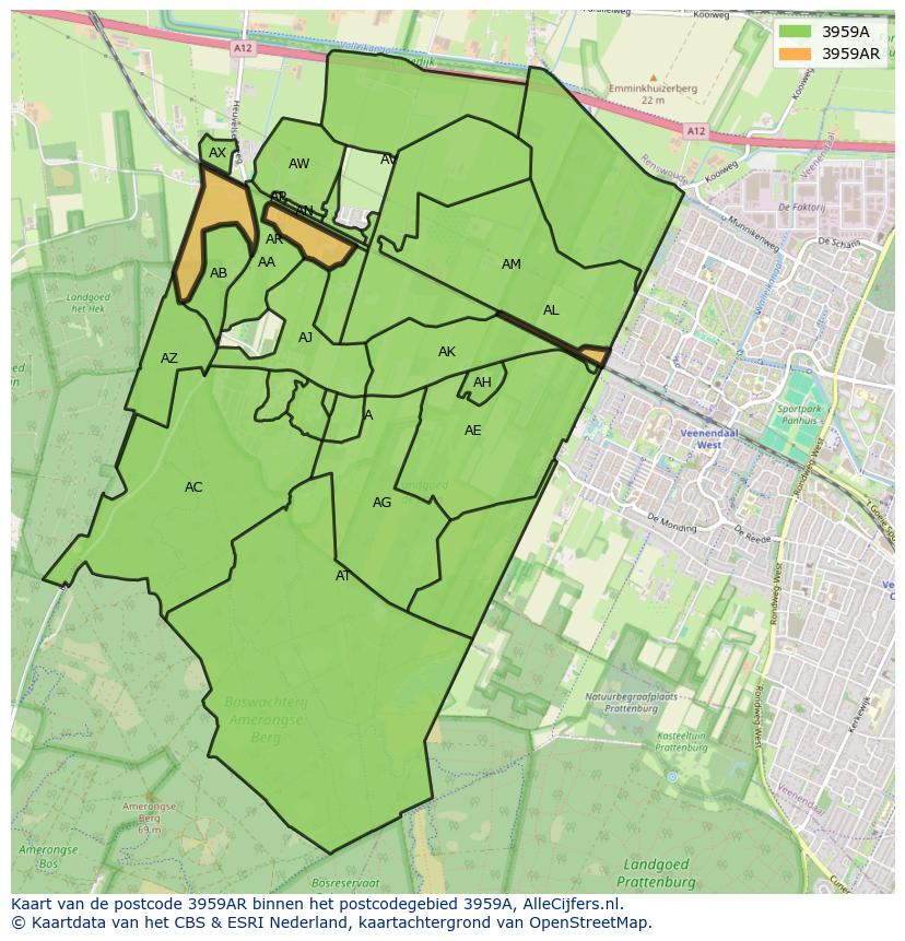 Afbeelding van het postcodegebied 3959 AR op de kaart.