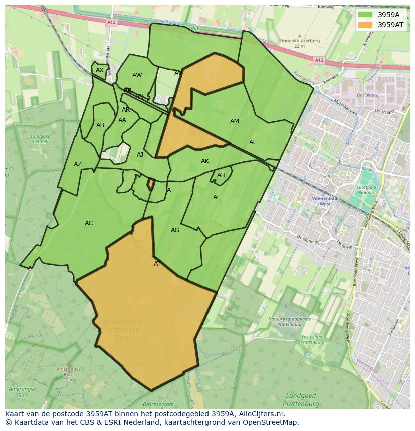 Afbeelding van het postcodegebied 3959 AT op de kaart.