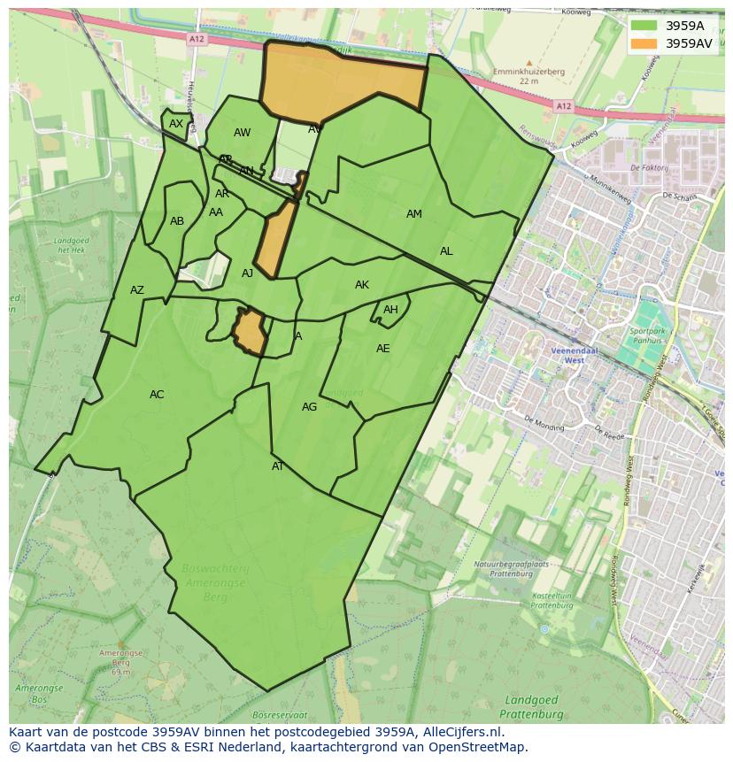 Afbeelding van het postcodegebied 3959 AV op de kaart.