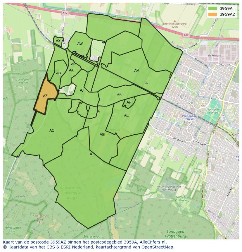 Afbeelding van het postcodegebied 3959 AZ op de kaart.