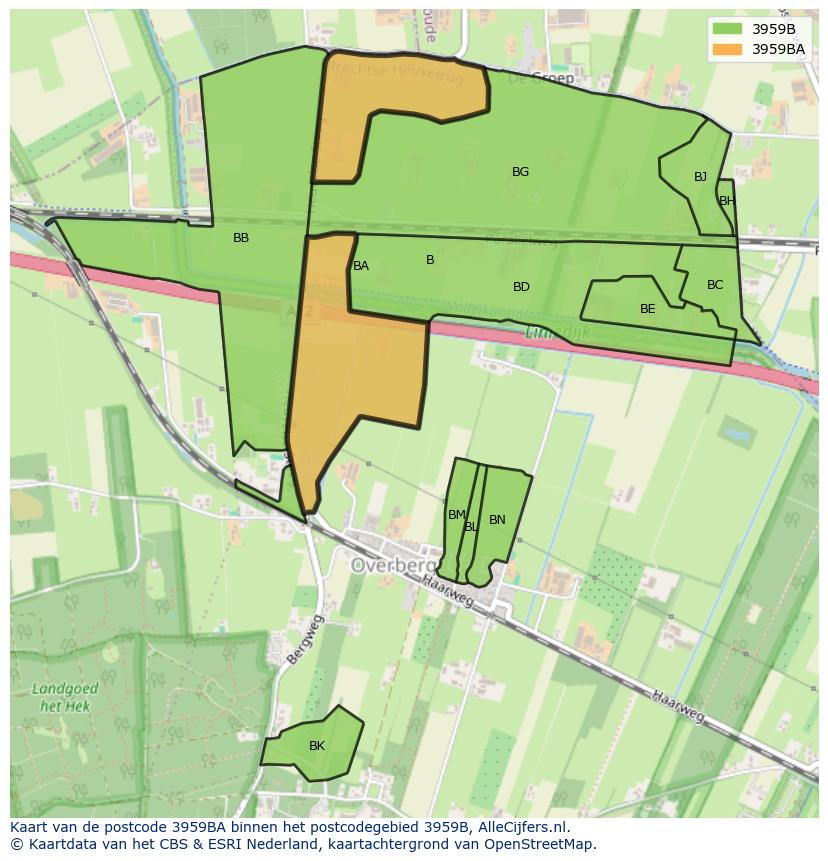 Afbeelding van het postcodegebied 3959 BA op de kaart.