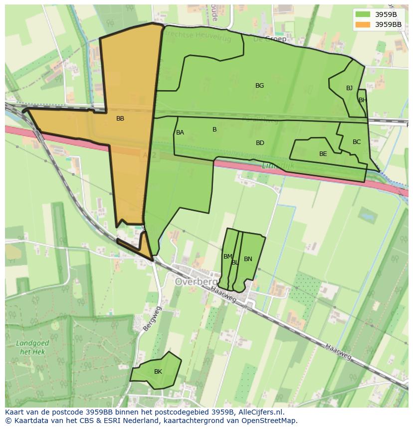 Afbeelding van het postcodegebied 3959 BB op de kaart.