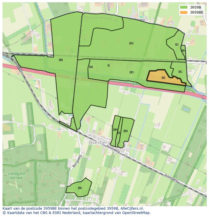 Afbeelding van het postcodegebied 3959 BE op de kaart.