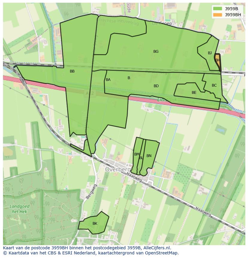Afbeelding van het postcodegebied 3959 BH op de kaart.
