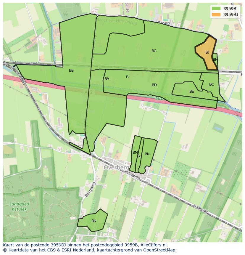 Afbeelding van het postcodegebied 3959 BJ op de kaart.
