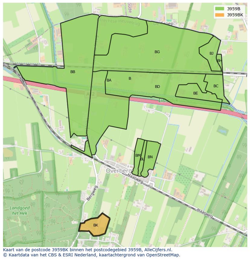 Afbeelding van het postcodegebied 3959 BK op de kaart.
