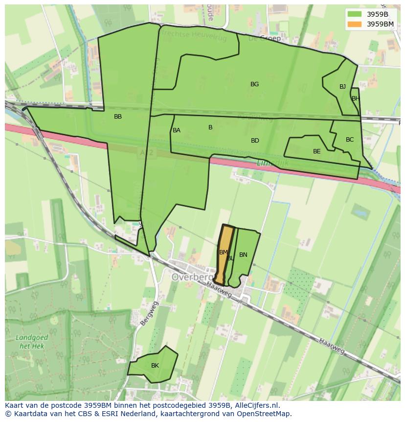 Afbeelding van het postcodegebied 3959 BM op de kaart.