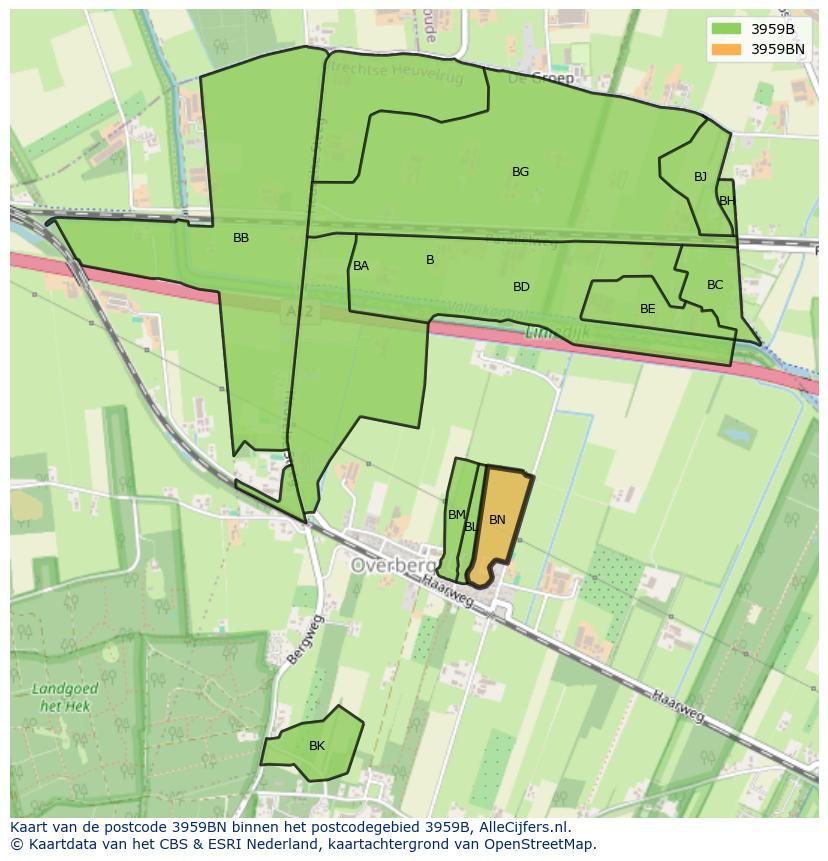 Afbeelding van het postcodegebied 3959 BN op de kaart.