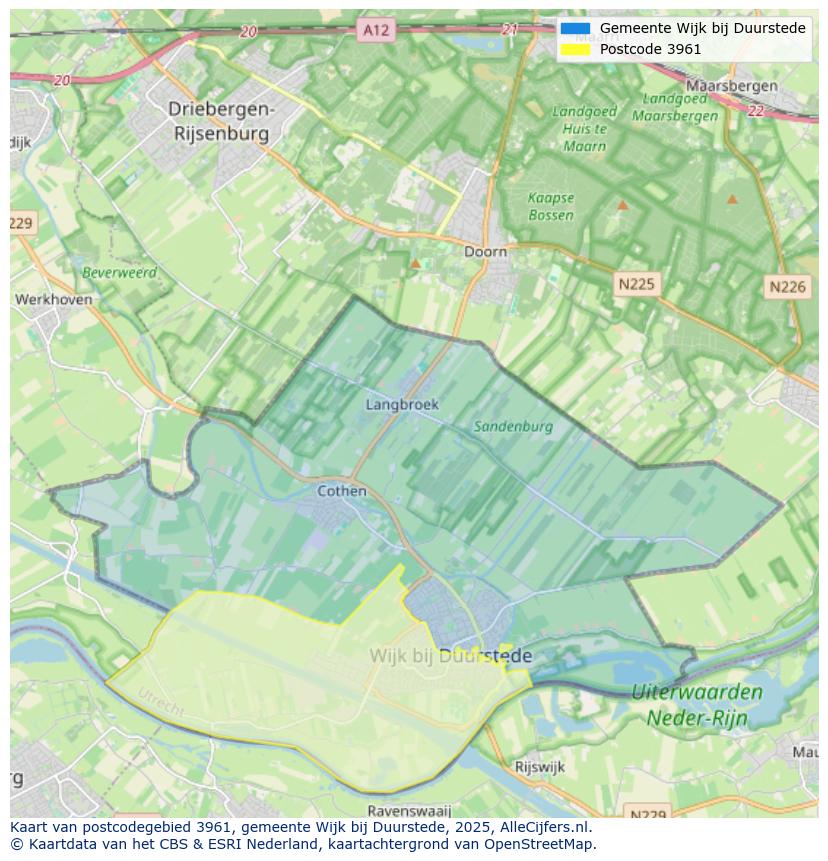 Afbeelding van het postcodegebied 3961 op de kaart.