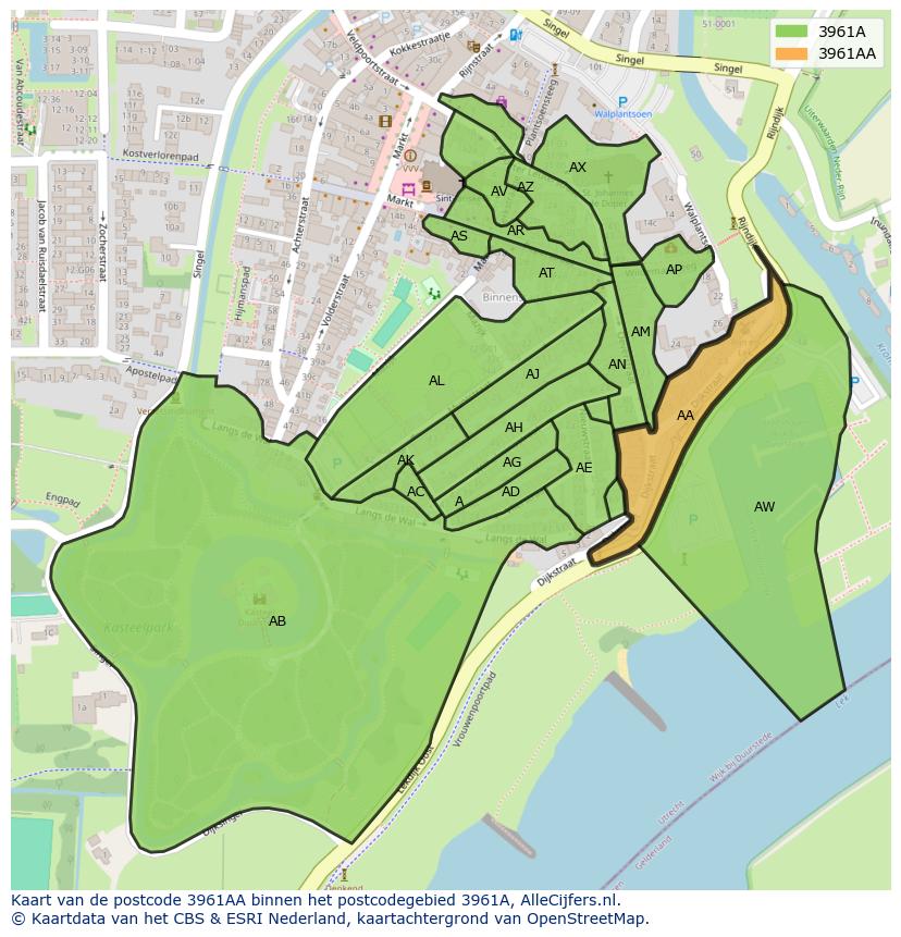 Afbeelding van het postcodegebied 3961 AA op de kaart.