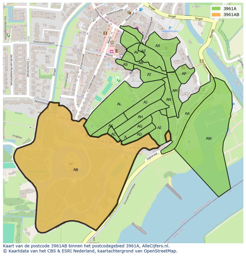 Afbeelding van het postcodegebied 3961 AB op de kaart.
