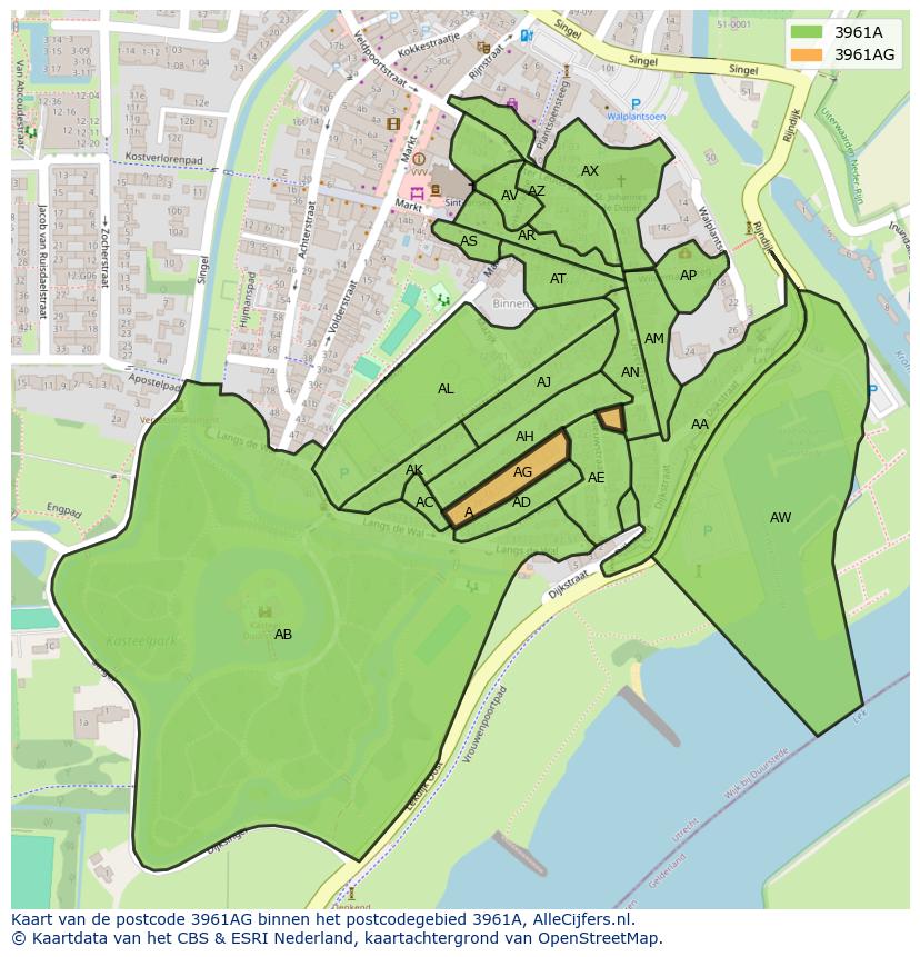 Afbeelding van het postcodegebied 3961 AG op de kaart.