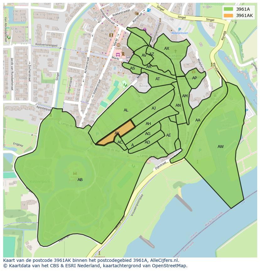 Afbeelding van het postcodegebied 3961 AK op de kaart.