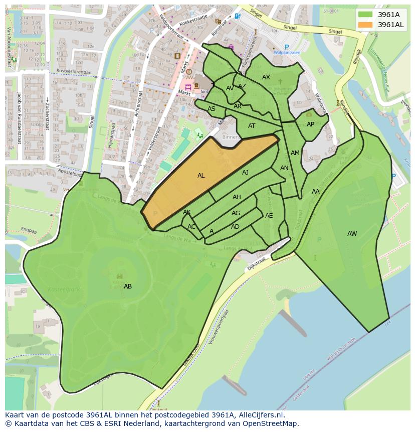 Afbeelding van het postcodegebied 3961 AL op de kaart.