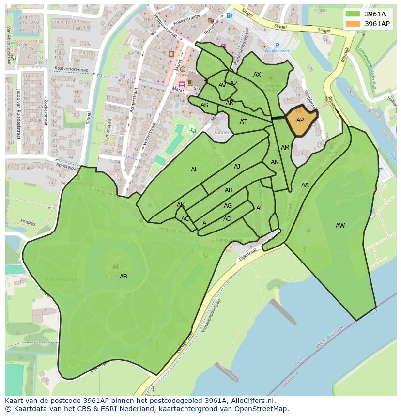 Afbeelding van het postcodegebied 3961 AP op de kaart.