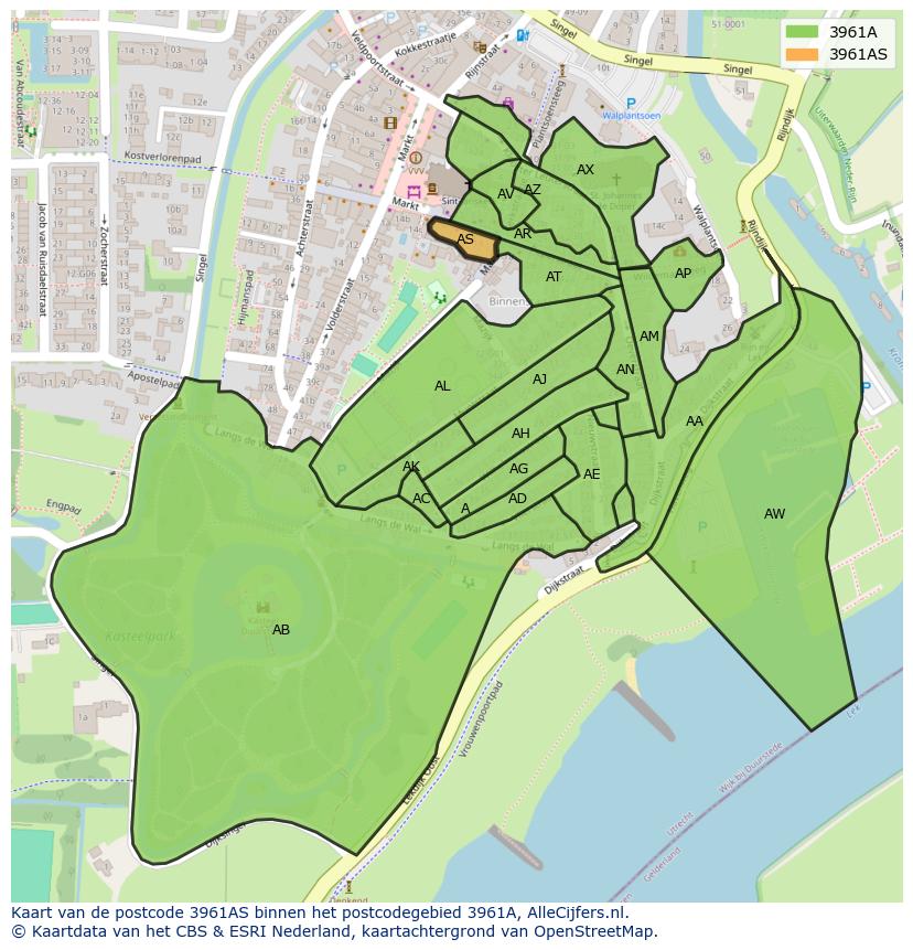 Afbeelding van het postcodegebied 3961 AS op de kaart.