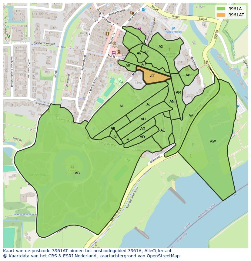 Afbeelding van het postcodegebied 3961 AT op de kaart.