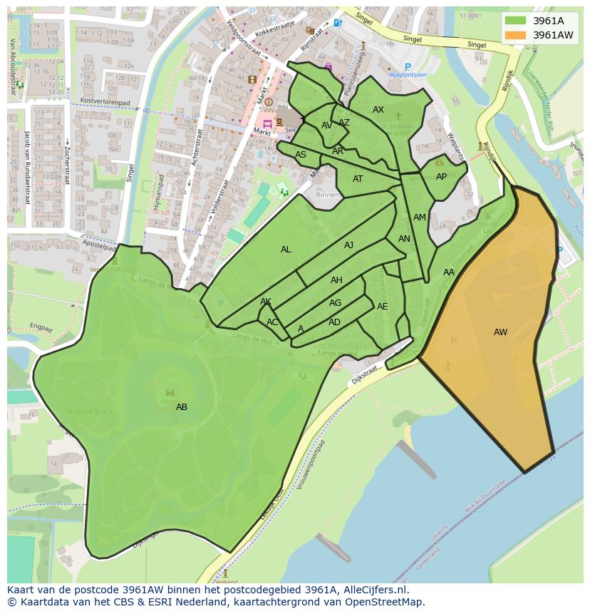 Afbeelding van het postcodegebied 3961 AW op de kaart.
