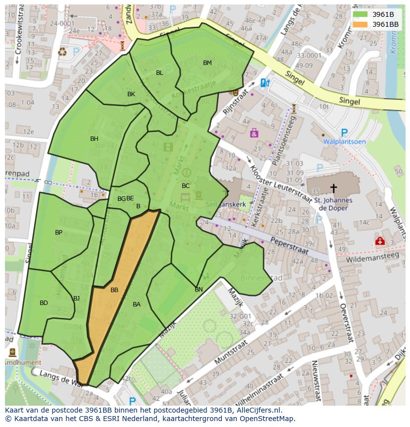 Afbeelding van het postcodegebied 3961 BB op de kaart.
