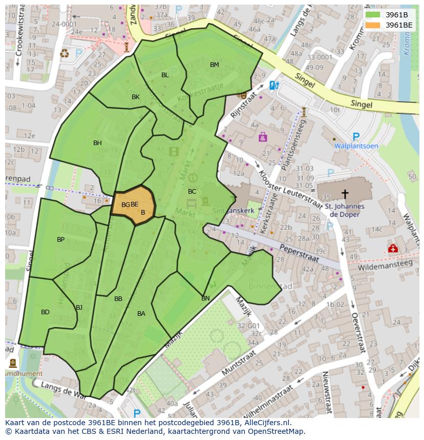 Afbeelding van het postcodegebied 3961 BE op de kaart.