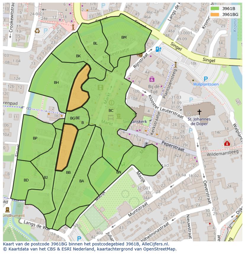 Afbeelding van het postcodegebied 3961 BG op de kaart.