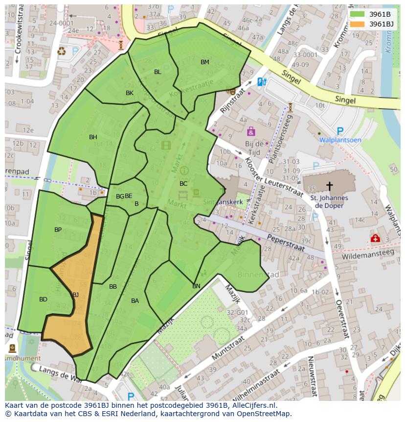 Afbeelding van het postcodegebied 3961 BJ op de kaart.