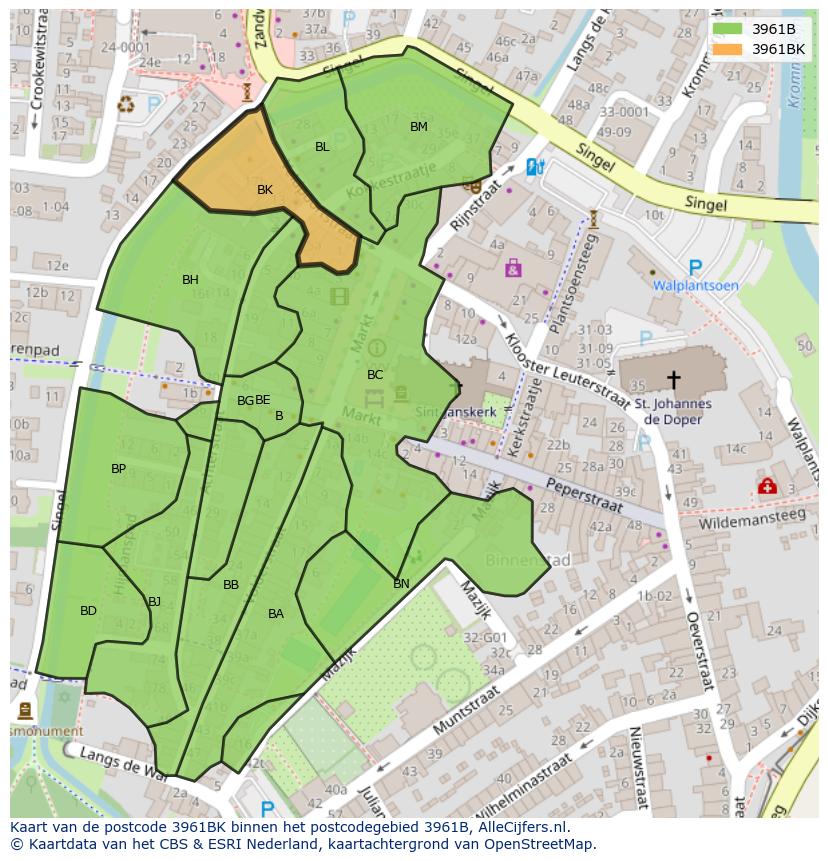 Afbeelding van het postcodegebied 3961 BK op de kaart.