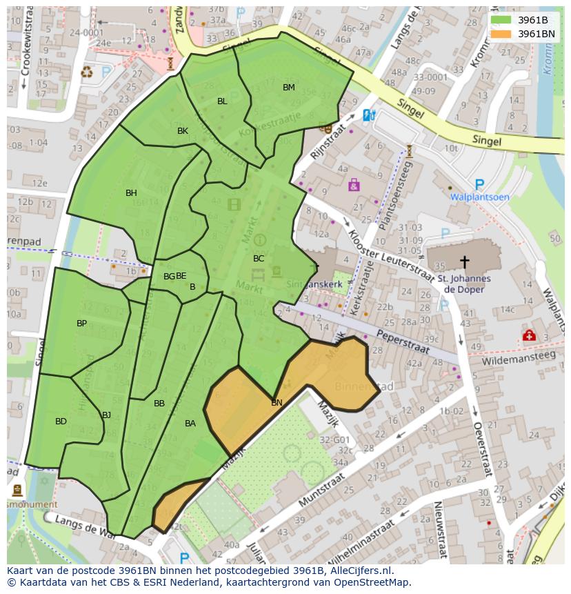 Afbeelding van het postcodegebied 3961 BN op de kaart.