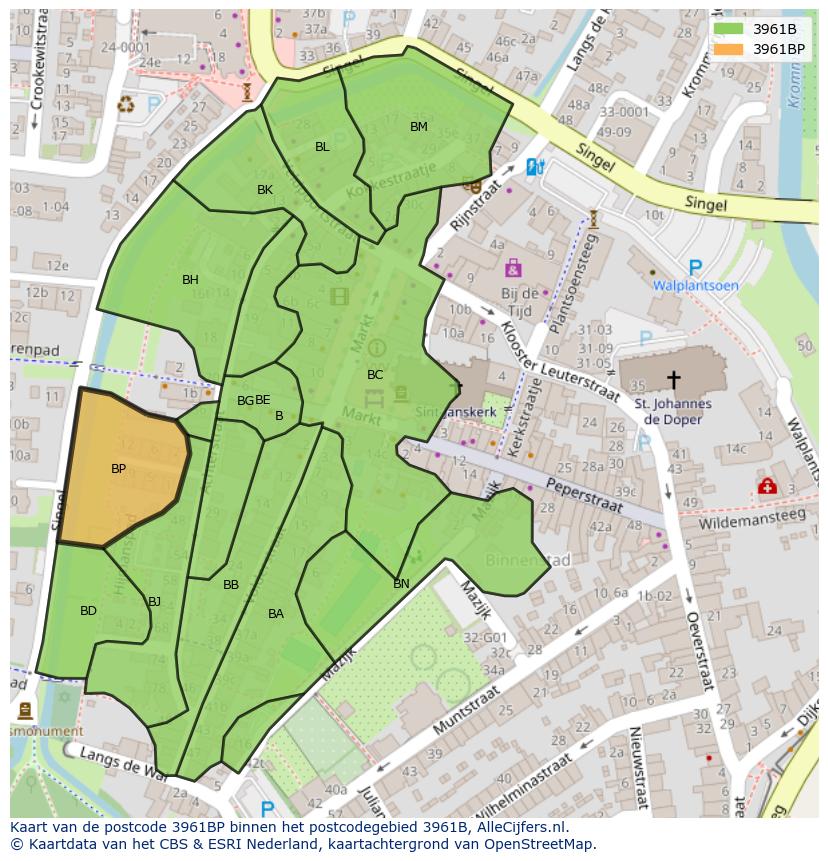 Afbeelding van het postcodegebied 3961 BP op de kaart.