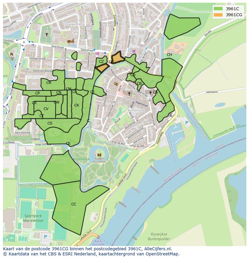 Afbeelding van het postcodegebied 3961 CG op de kaart.